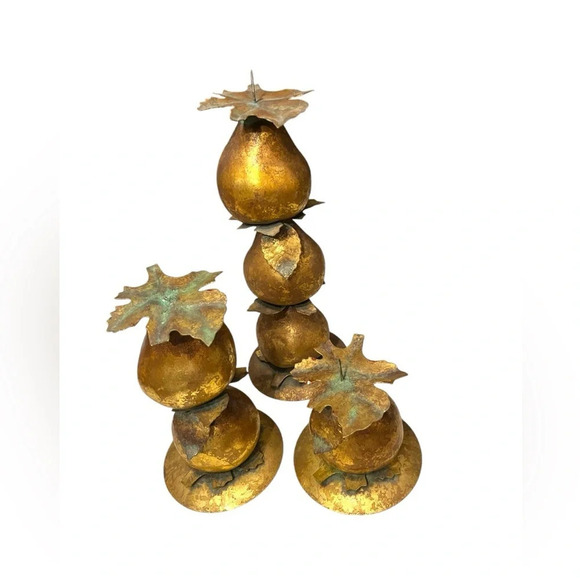 Dept. 56 Gold Leaf Gilded Pear Candle Holders- Set Of 3 - Picture 2 of 13